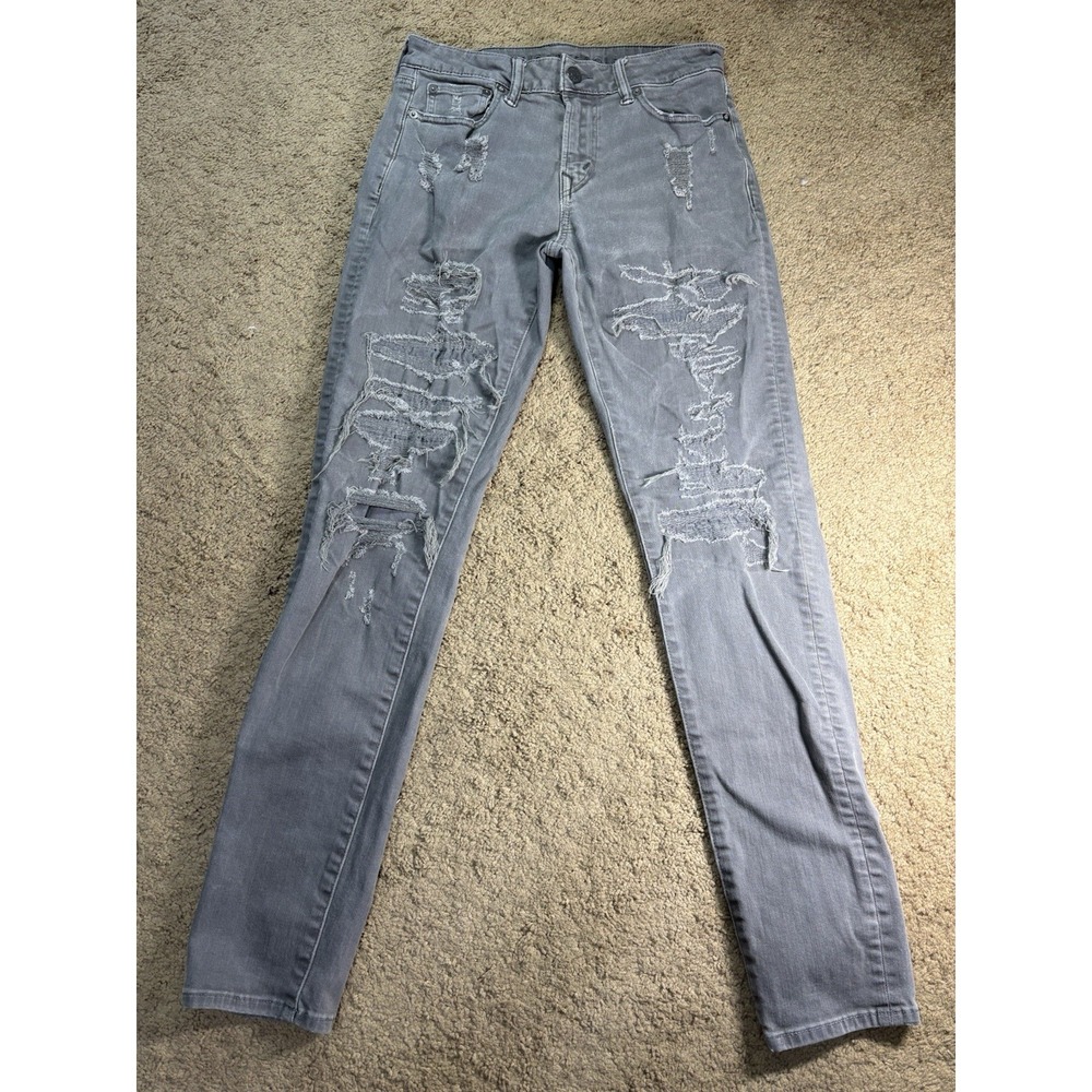 American Eagle Athletic Skinny Jeans Men 30x34 Distressed Gray Grunge Rock